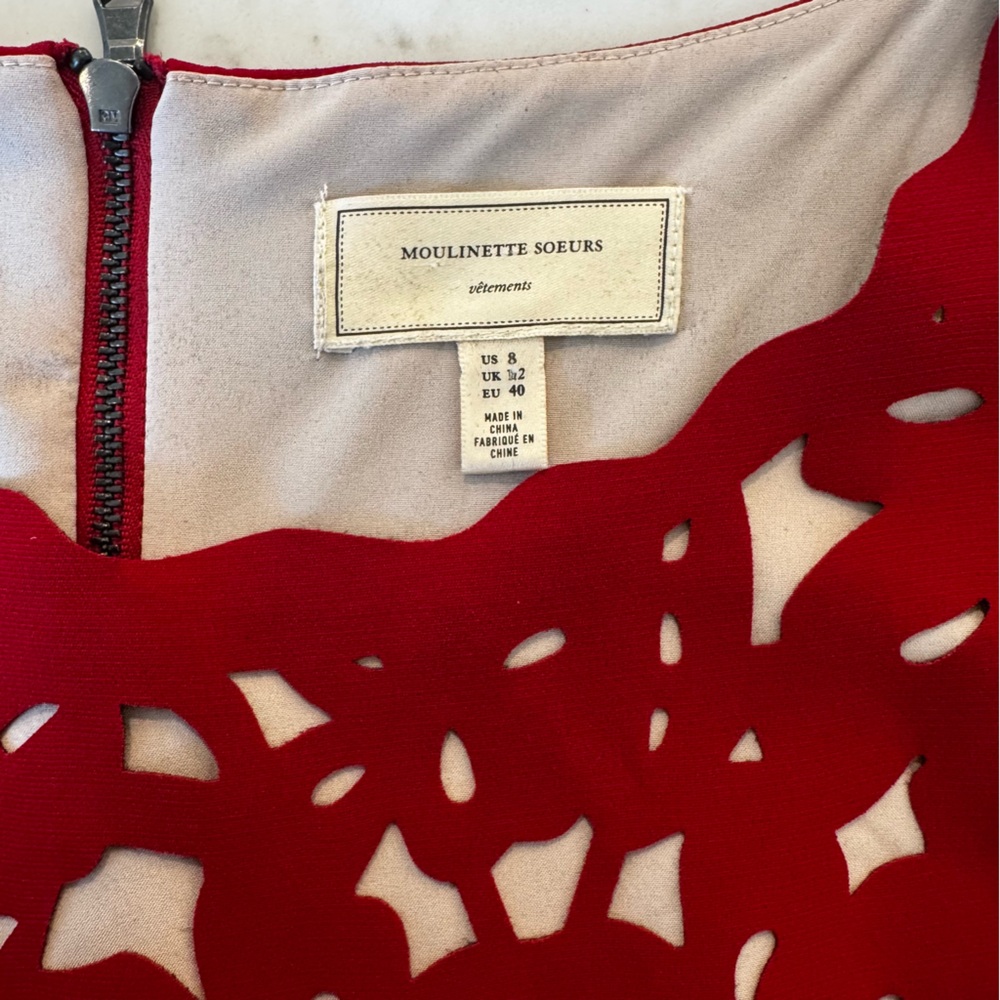 Moulinette Soeurs Red Laser-Cut A-Line Mini Dress - Picture 5 of 7